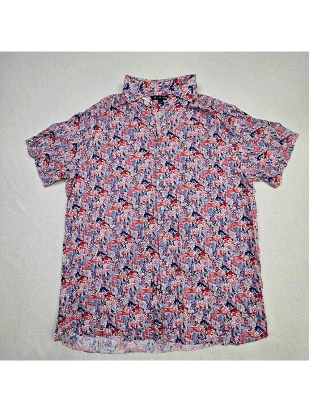 Cremeieux Mens Large Button-Up Shirt Abstract Blue Red Lightweight